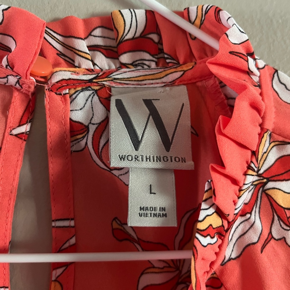 Worthington Vibrant Coral and White Floral Top - Picture 5 of 7